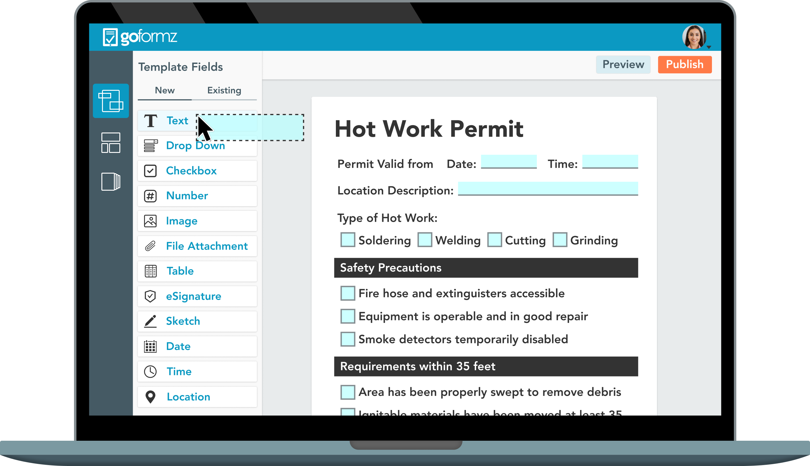 Customize your online forms with the code-free GoFormz Template Editor.