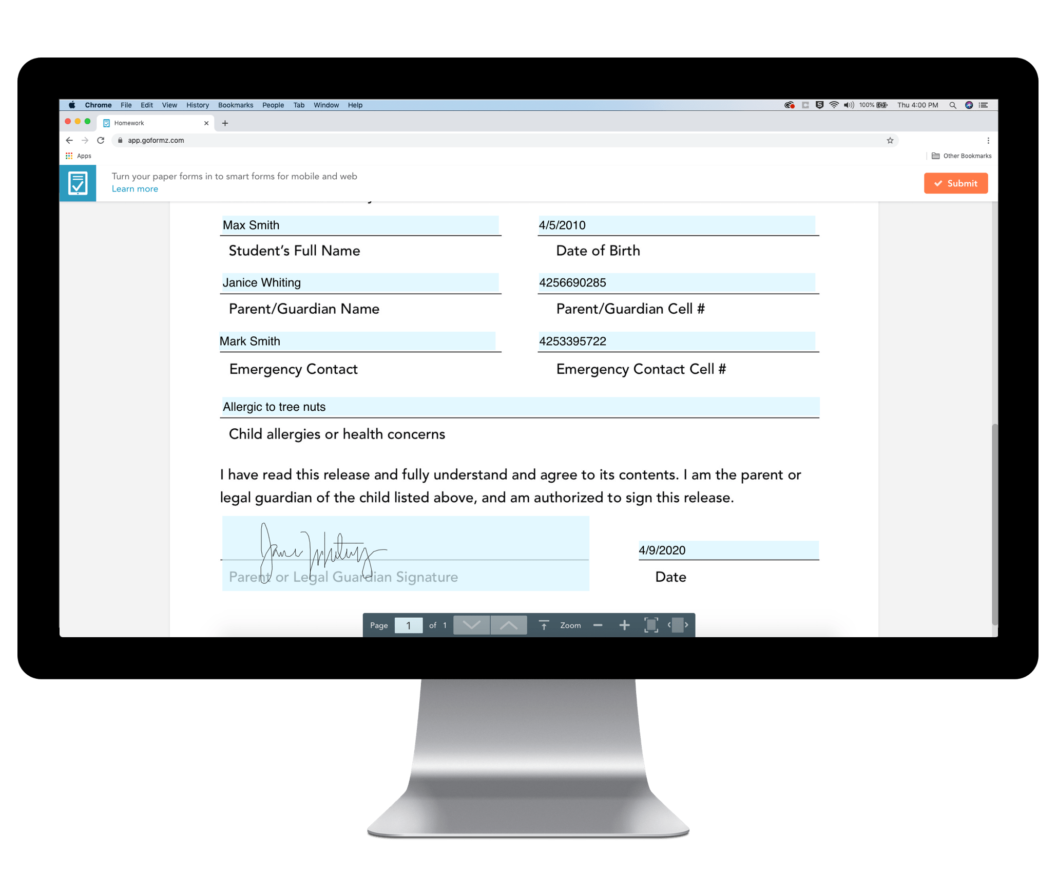 Screenshot of GoFormz reporting interface