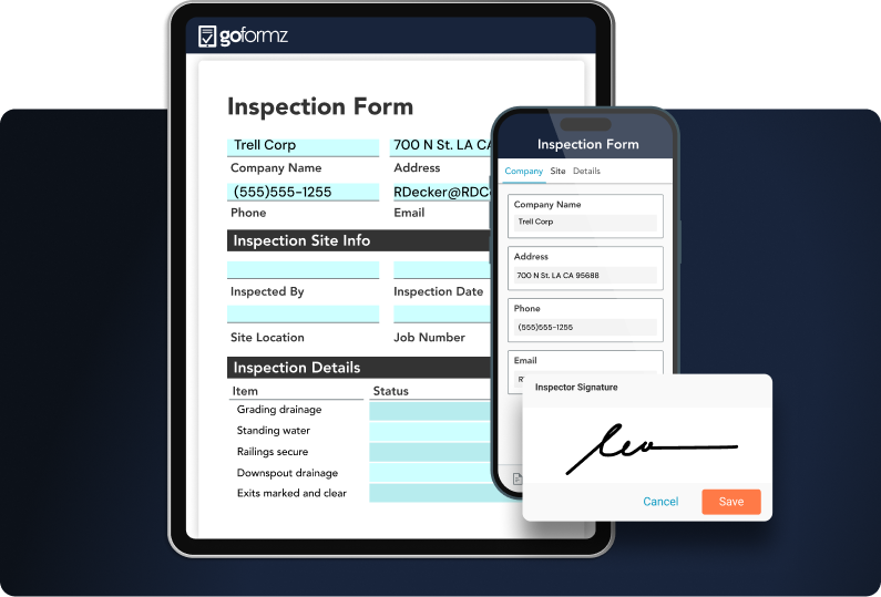 GoFormz inspection form with a signature capture.